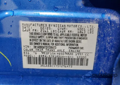 2025 Nissan Sentra Sv from USA, damaged, VIN 3N1AB8CV7SY296473